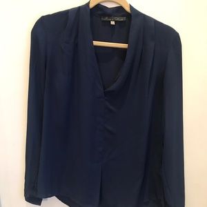 Rose & Olive Navy 3-4th Silk Blouse